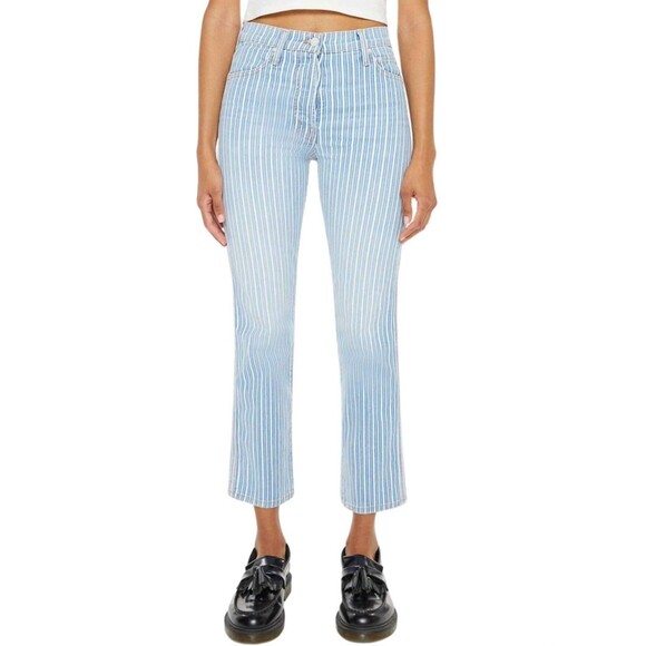 Mother Jeans The Triple Tomcat Ankle Striped Blue and White Orange Yo Glad Sz 28 - Picture 1 of 14